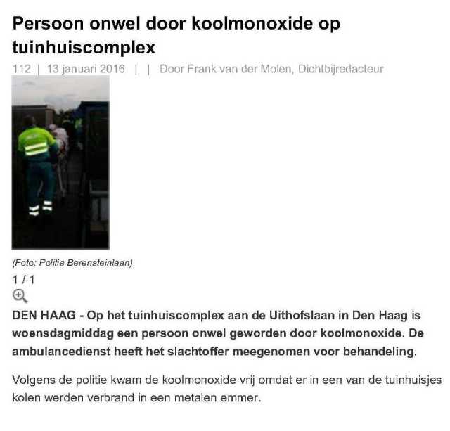 Persoon onwel door koolmonoxide op tuinhuiscomplex